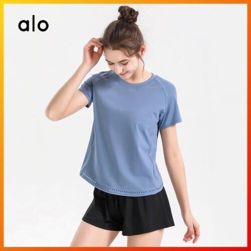 Alo Yoga Summer Fitness Sports T-shirt Womens Crop Top Short Sleeve Moisture Wicking Breathable Yoga Running Clothes 1268