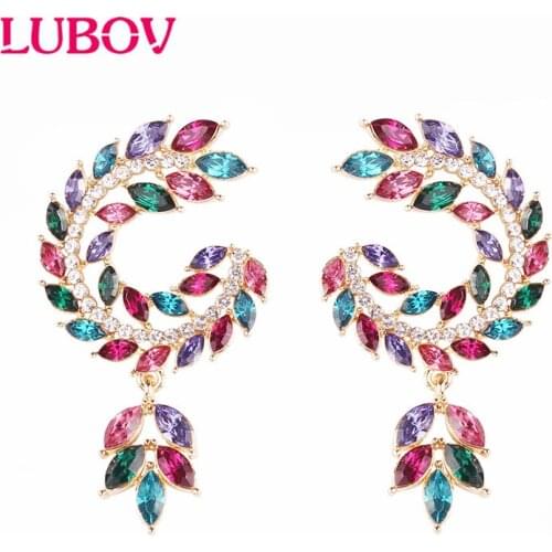 LUBOV Elegant Multi-color Symmetry Wing Drop Earrings Crystal Loop Pendant Dangle Earrings for Women Party Jewelry 2019 New