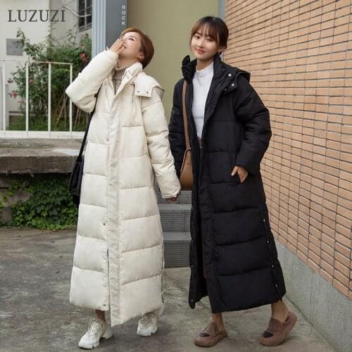 LUZUZI 2021 New X-long Hooded Parkas Winter Coat Female Casual Plus Size Thick Down Cotton Jacket Women Overcoat Warm Outwear