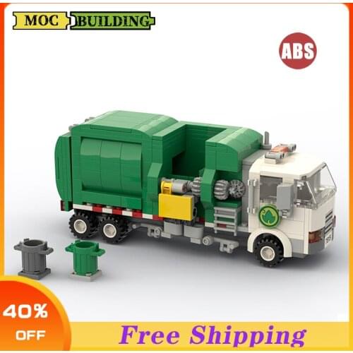 MOC Technical Building Blocks Green Car Garbage Truck City Cleaner Children Diy Toy Model Set New Year Gift for Kid