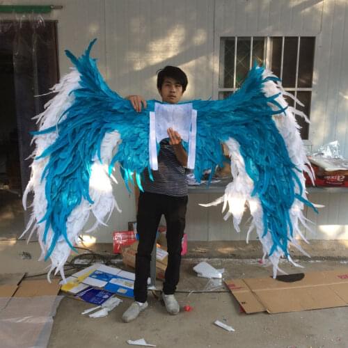 Fashion White with blue large adult angel wings prop catwalk underwear show prop Angel Feather wing cosplay costume