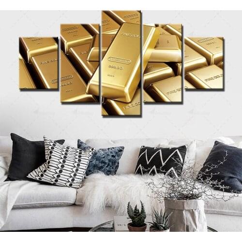 Modular Hd Prints Gold Bar Pictures Painting Home Decoration Modern Canvas 5 Panel Poster Wall Artwork For Living Room Framework