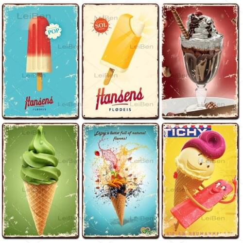 Ice Cream Chocolate Matcha Cupcake Metal Tin Sign Retro Plaques Iron Plate Wall Decor Cafe Coffee Shop Club Restaurant 20X30Cm