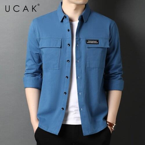 UCAK Brand Solid Color Shirts Men Clothing Turn-down Collar Streetwear Pure Cotton Shirt Pull Homme Spring Autumn Clothes U6532