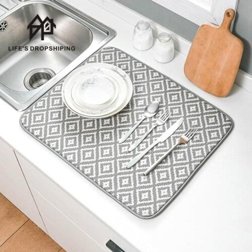 New 1pc Dish Drying Mat For Kitchen Sink Drainer Microfiber Cushion Pad Tableware Tea Towel Absorbent Hotel Bar Placemat 40*50CM