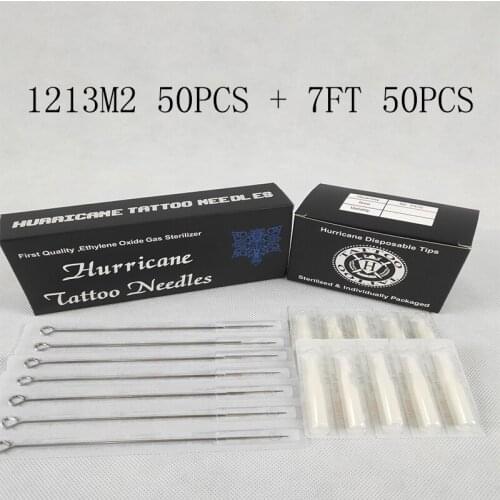 Professional Tattoo Needles And Tubes Tips Mixed (13M2+7FT) Sterilized 50pcs Tattoo Needles with 50pcs Disposable Tattoo Tips