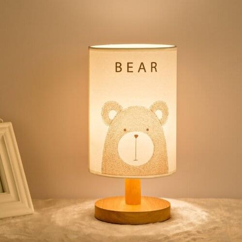Simple Modern Home Bedroom Bedside Lamp Study Living Room Solid Wood Light Creative Carton Table Light Cloth Desk Lamp