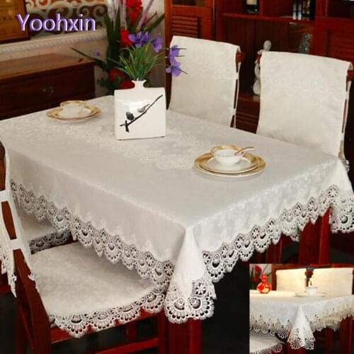 Luxury white beige satin Lace Embroidered table cover cloth towel Christmas flower tablecloth wedding party home decor
