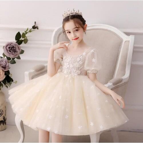 Pink Lace Kids Summer Dresses Flower Girls Teenager Bridesmaid Elegant Beads Princess Wedding Dress Vestido Party Formal Wear
