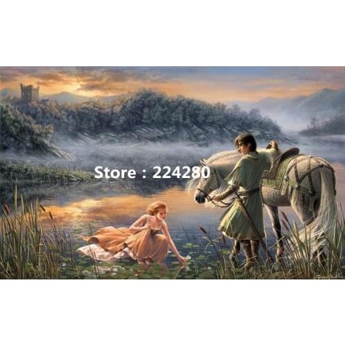 Needlework,Cross stitch,14CT Unprinted Lake lover white horse scenery Embroidery kits Art Cross-Stitching,DIY Handmade decor