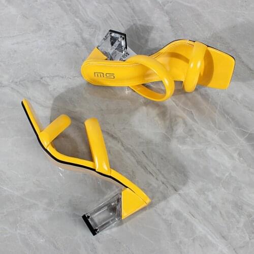 Fashion sandals women 2021 summer new comfortable latex tape hollow high-heel sandals crystal thick heels party slippers 8.5cm