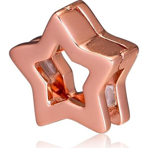 CKK 925 Sterling Silver Sleek Star Clip Charm Rose Gold Original Jewelry Making Fits For Reflexions Bracelet