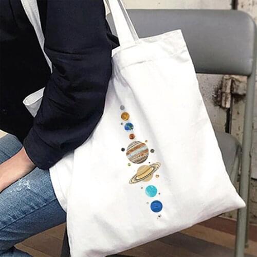 Fashion Canvas Reusable Shopping Bag Women Cloth Tote White Bag Shopper Shoulder Handbag Harajuku Cartoon Teacher Student Book