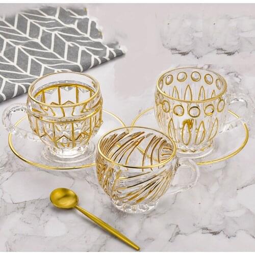 Light Gold Crystal Glass Small Tea Cup with Handle Transparent Coffee Cup Tea Cup, Small Cup, Afternoon Cup