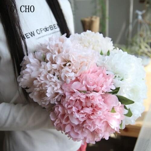 YO CHO 1 Bouquet 5 Heads Artificiales Peony Flowers Simulation Silk Rose Flowers For DIY Valentines Day Gift Wedding Home Flore