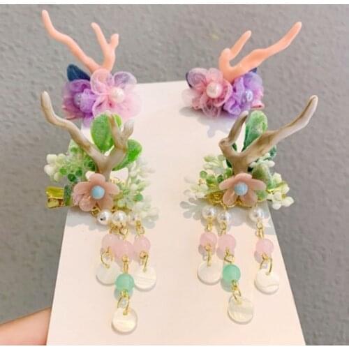 2pcs Chinese Hanfu Style Deer Antlers Ear Hairpins Hair Decorationd Beautiful Christmas Barrettes Hair Clips Hair Accessories