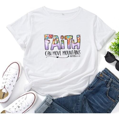 FAITH CAN MOVE Streetwear Women Top Personaliz Letter Pattern Print T Shirt for Women Casual Woman Tshirt Top Aesthetic Clothe