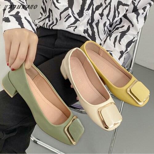 Square Toe Shallow Mouth Single Shoes Women 2021 New Wild Mid Heel High Heels French Style Temperament Thick Heel Ladies Pumps