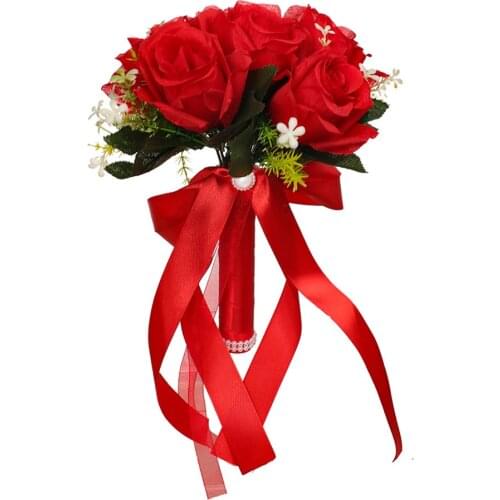 Wedding Artificial Flowers Bouquet Bride Bridal Bouquets Bridesmaid Artificial Rose Holding Fake Flowers For Wedding