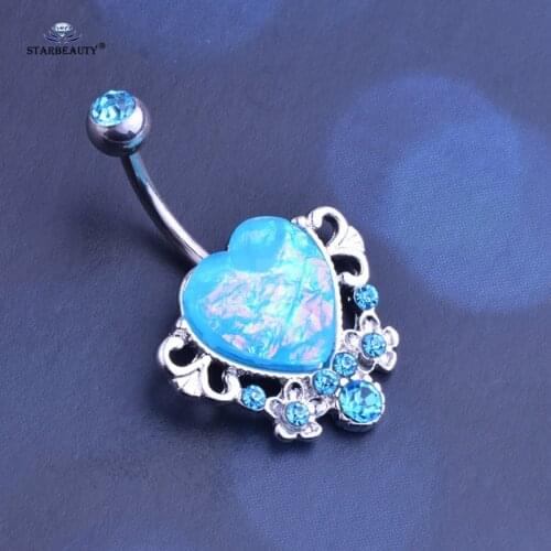 Starbeauty Romantic Blue Heart Belly Piercing Ombligo Navel Piercing Belly Ring Crystal Ball Belly Button Rings Dance Jewelry