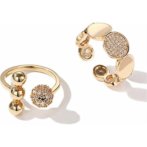 Ajojewel Golden Open Ring 2020 Bling Rhinestone Round Rings For Women With Ball Trendy Accessories Bague Femme