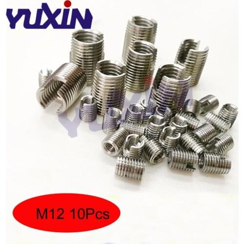 10pcs Stainless Steel M12 Self Tapping Thread Insert Screw Bushing M12*1.75*22mm 302 Slotted Type Wire Thread Repair Insert
