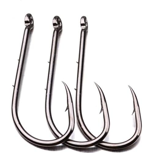 100Pcs Fishing Sharp Silver Jig Hooks 92247 WITH Eye Barbed Hook Silver River Ocean Lake