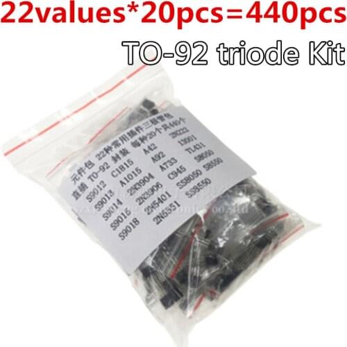 22values*20pcs=440pcs plug-in triode TO-92 Kit S9012 S9013 S9014 S9015 S9018 A1015 C1815 2N3904 2N3906 2N5401 13001 TL431