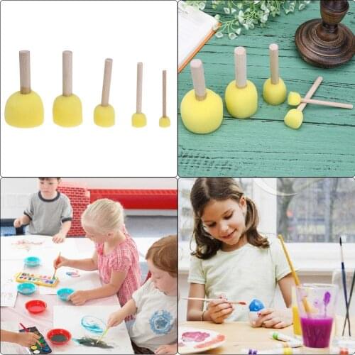 5pcs/set Children DIY Sponge Painting Brush Toys Wooden Handle Baby Educational Doodle Drawing Toys Children School Kid Supplies