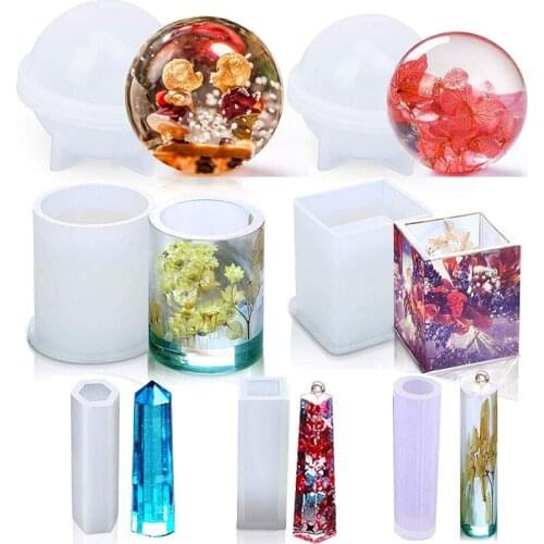 7Pcs Silicone Molds for Resin Casting Art Include Circle Sphere Ball, Square Square Cylinder, for DIY Jewelry/Pen Holder