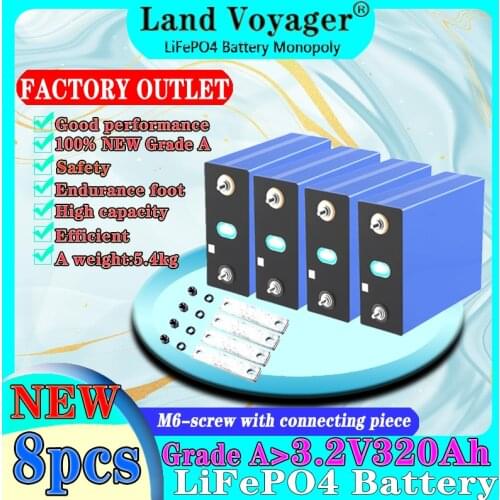 8PCS Land Voyager 3.2V Lifepo4 320AH 12V 24V 310AH Battery Pack DIY Rechargeable Solar Power EU US Tax Free Grade A 320ah Cells