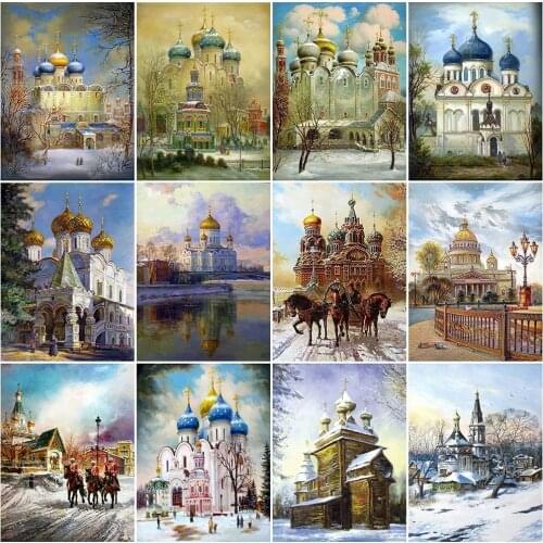 Diamond Embroidery Landscape 5D DIY Diamond Painting Church Full Drill Picture Winter Rhinestones Kits Wall Decor