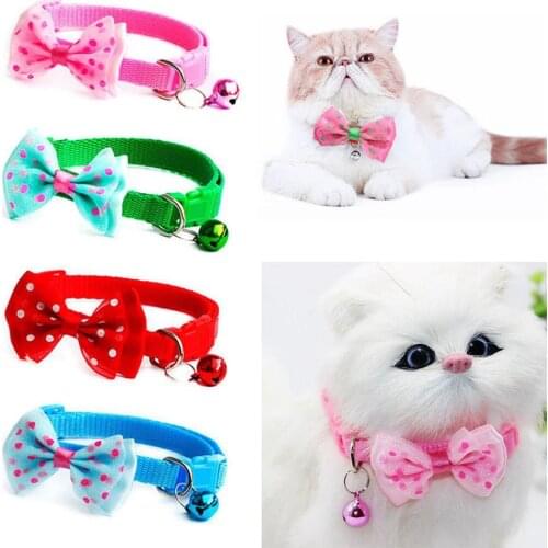 Pet Cat Bowknot Necktie Collar With Bell Adjustable Collar Nylon Collar Puppy Safety Casual Necklace Pet Cat Leash Accessories