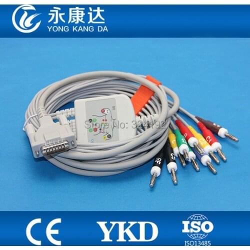 Free shipping For Schiller EKG cable with 10 leadwires,IEC Banana 4.0 plug leadwires