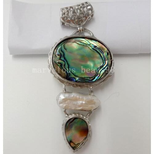 Free shipping Fashion Jewelry 31x66mm New Zealand Ablone Shell Art Pendant Bead 1pcs MC4693