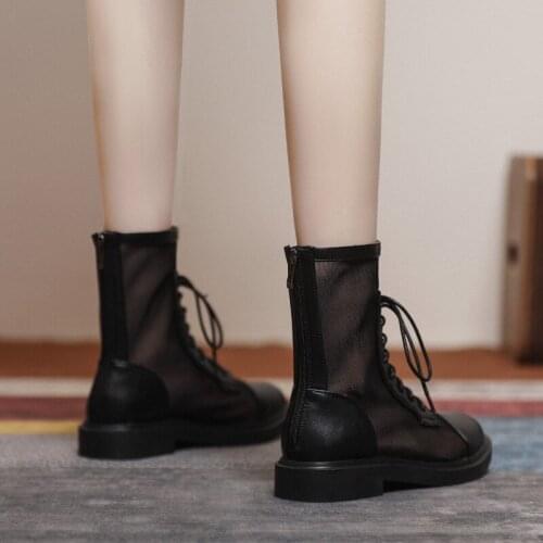 Mr Co Sandal Boots Womens Summer Thin Breathable Short Boots Flat Real Soft Leather Mesh Boots Hollow Martin Boots Women