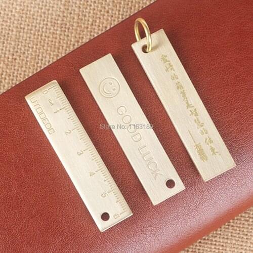 200pcs/lot Retro Minimal Solid Brass Ruler Key chain Pet dog Tag Customized Logo Name Wedding Birthday Party Gift Pet Tag
