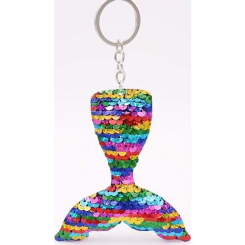 Key Chain for Women Girls Mermaid Reflective Double-Sided Sequin Fishtail Key Ring Key Holder Bag Pendant Jewelry Accessories