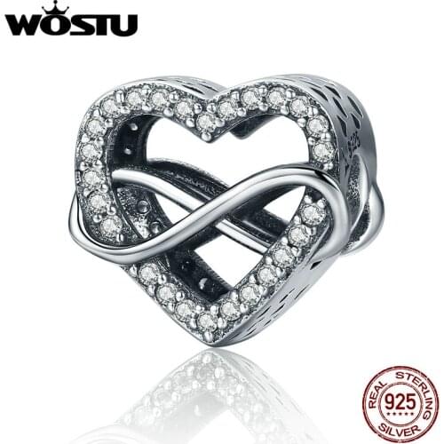 WOSTU Fashion 925 Sterling Silver Endless Love Infinity Love Beads fit original WST Charm Bracelets DIY Jewelry Gift DXC432