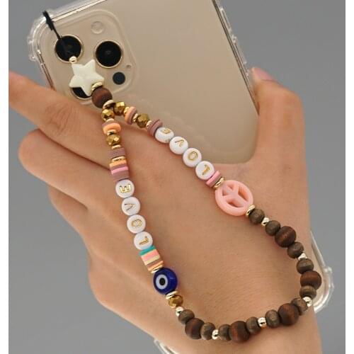Bohemian Beads Phone charm chain Wrist Strap phone Lanyard Handmade LOVE star Pendant Key Chain fashion String for Women Girl