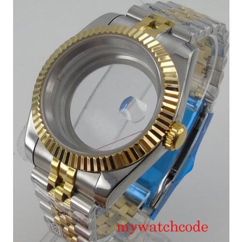 Bliger 316L Stainess Steel Watch Case and Two Tone Jubilee Bracelet Fluted Glod Plated Bezel Sapphire Glass For NH35 Movement