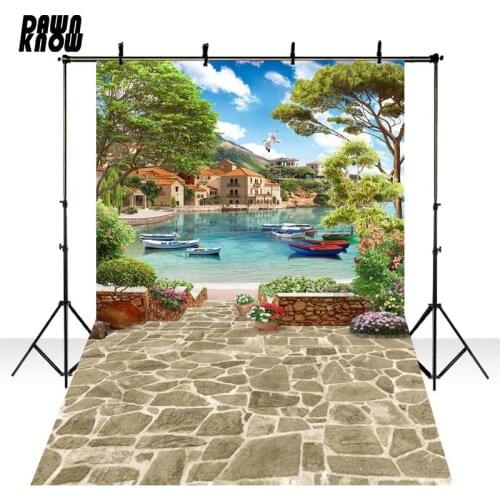 DAWNKNOW Lake Scenic Photography Background Backdrop Brick Ground Children Photocall For Wedding Photo Studio Props GY173