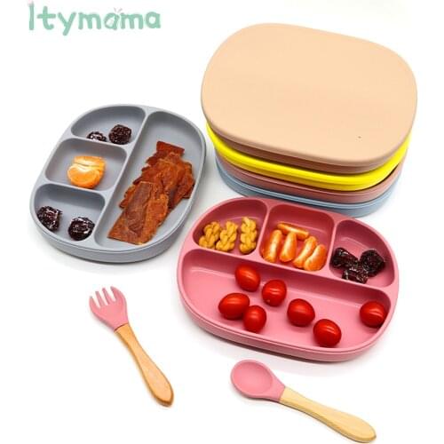 Baby Silicone Tableware Waterproof Feeding Plate Solid BPA Free Dinner Plate For Children Sucker Bowl With Lid Childrens Plate
