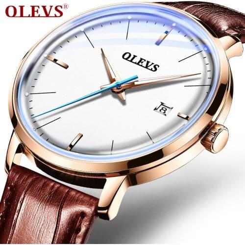 Quality fashion mens watches automatic mechanical leather strap watch for men luxury casual waterproof male wrist OLEVS brand