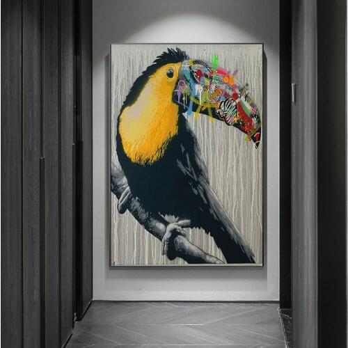 Graffiti Cute Toucan Canvas Painting Colorful Printed Poster and Prints Painting Wall Pictures For Living Room Home Decorations