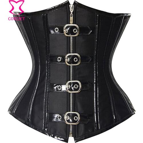 Sexy Waist Slimming Corsets Steel Boned Corset Underbust Waist Cincher Gothic Bustier Steampunk Clothing Zipper Waist Trainer