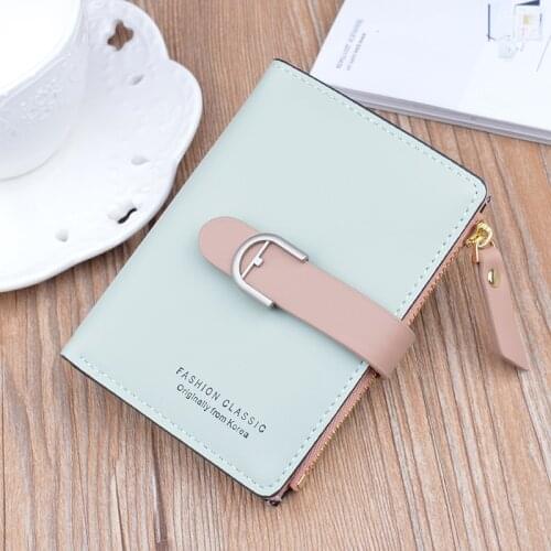 New Women Fashion Small Wallet Short Zipper Soft Skin Wallet Clutch Schoolgirl Korean Draw Buckle Coin Purse Card Holder