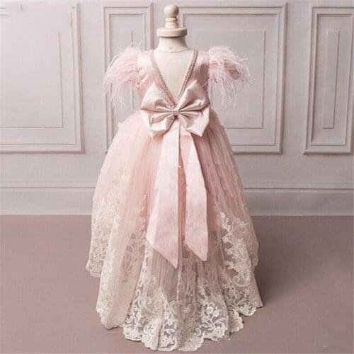 Cute Bow Sashes Flower Girl Dresses Top Satin Pleated Tulle A-Line Celebrity Dress Solid Color Simple Prom Party Gowns