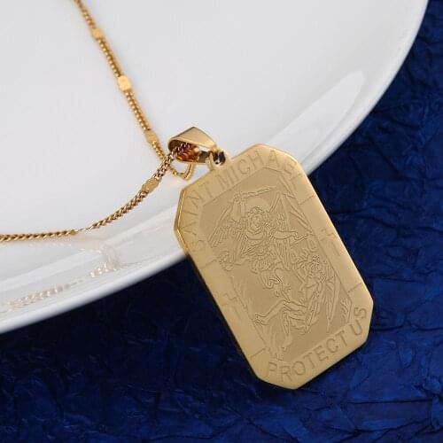 Stainless Steel Saint Michael Necklace Personalized Engraving St. Michael The Archangel Chain Jewelry