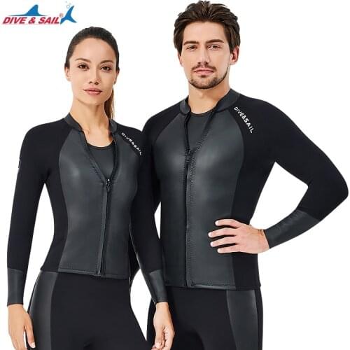 Men Women Wetsuit Tops 3mm 2mm Neoprene Long Sleeve Wet Suit Jacket Front Zip Dive Shirt for Swimming Surfing Boat Sailing Beach